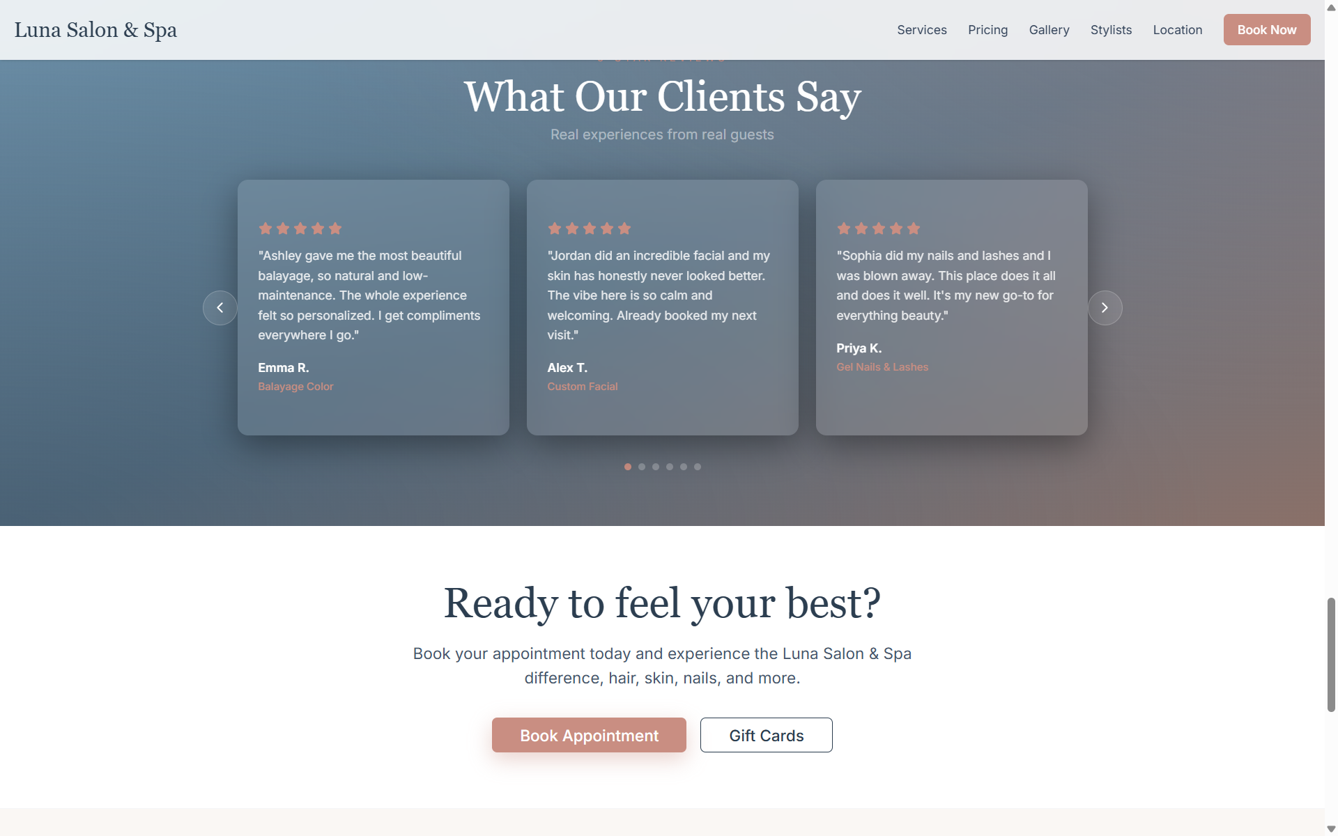 Testimonials page demo